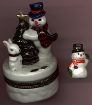 SNOWMAN &amp; BUNNY RABBIT HINGED BOX - £8.65 GBP