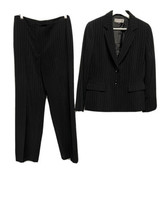 Tahari Stresa ASL Petite Black Pin Stripe Pant Suit Blazer Jacket (4) Pants 4P - £61.93 GBP