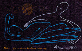 Nude + Embracing lovers loving on black Signed ORIGINAL minimalist DRAWI... - £157.89 GBP