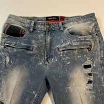 35 x 33 ~ Tag: 34 x 32 ~ Makobi MK Men’s Destroyed/Distressed Patched Jeans - £45.43 GBP