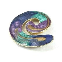 Purple Green Blue Swirl Gold Tone Enamel Brooch Pin EUC - $8.90