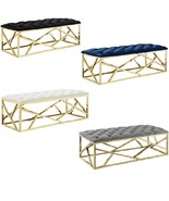 Velvet Button Tufted Bench Gold Stainless Abstract Base-Blue Black Gray ... - £206.00 GBP+