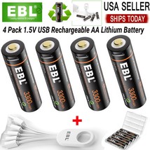 4X Usb Rechargeable Aa Lithium Batteries 1.5V 3300Mwh Li-Ion W/ Micro Us... - £31.41 GBP
