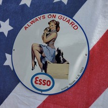 Vintage 1950 Esso &#39;&#39;Always On Guard&#39;&#39; Gasoline Fuel Porcelain Gas &amp; Oil Sign - £98.20 GBP