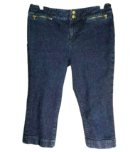 Lauren Jeans Co Women Cropped Jeans Size 10 Dark Blue Gold Zipper Wide H... - £12.74 GBP