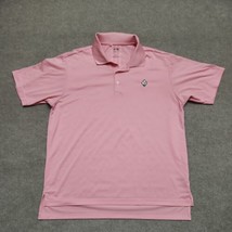 Adidas Mens Polo Golf Shirt L Short Sleeve Pink Striped ClimaLite - $19.67