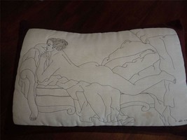 Free-Stitched Female Nude Signed Throw Pillow Collins &#39;79 Hand Made OOAK Art - £26.47 GBP