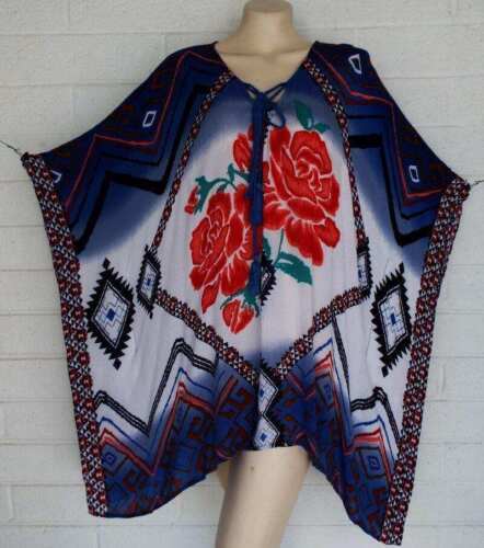 Primary image for Sonoma OSFA Tribal Floral Tie Neckline Rayon Gauze Poncho Top Cover-up Cruise