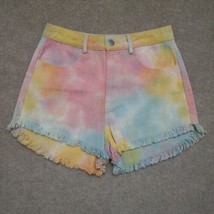 Le Lis High Rise Tie Dye Denim Shorts Womens Size S Pink Blue Mutli Raw Hem NEW - £18.98 GBP