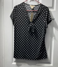 Diana Belle Black Polka Dot Shirt Bow at the Neck Short Sleeves Women&#39;s ... - £21.40 GBP