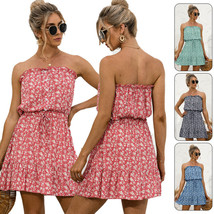 Women Lady Floral Boho Mini Dress Summer Beach Holiday Flared Tube Top S... - £12.71 GBP