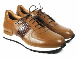 Paul Parkman Mens Shoes Sneakers Cognac Leather Handmade LP206CGN - $379.99