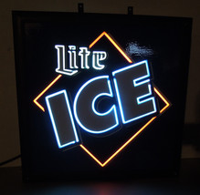 Vintage Miller Lite Ice Neon Lighted Wall Beer Sign Rare 16&quot;x16&quot; - $29.95