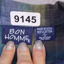 Bon Homme Shirt Mens Small Blue Long Sleeve Button Up Casual Green Plaid... - $22.75