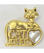 Cat Lover Brooch Pin Danecraft Vintage 80s Jewelry Feline  Goldtone Faux... - $12.22 CAD