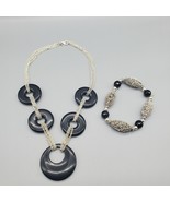 Silver and Black Jewelry Lot Statement Necklace Stretch Bracelet Scroll ... - $464.71 MXN