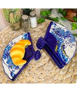 Ebros Set Of 4 Japan Hokusai The Great Wave Oriental Fan Shaped Appetize... - $43.99