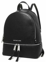 Michael Kors Rhea Zip Medium Backpack Black Leather Silver Travel Bagnwt! - £182.00 GBP