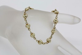 Fine 14K Yellow Gold Italy Puffed Heart Chain Link 6.2mm Bracelet 6.5&quot; L... - £294.16 GBP