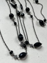 Long Silvertone Chain w Various Shaped Black Plastic Beads Necklace – 60 inches - £9.02 GBP