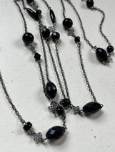 Long Silvertone Chain w Various Shaped Black Plastic Beads Necklace – 60 inches - £8.71 GBP