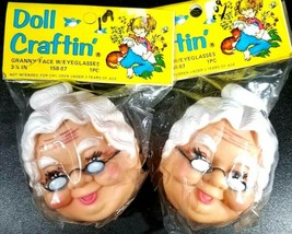 Set of 2 Doll Craftin’ Granny Face with Glasses Head Vintage Doll Head 3 1/4" - $18.21