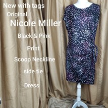 NEW Nicole Miller Original Black Print Side Tie Retro Dress Size XL - £15.95 GBP