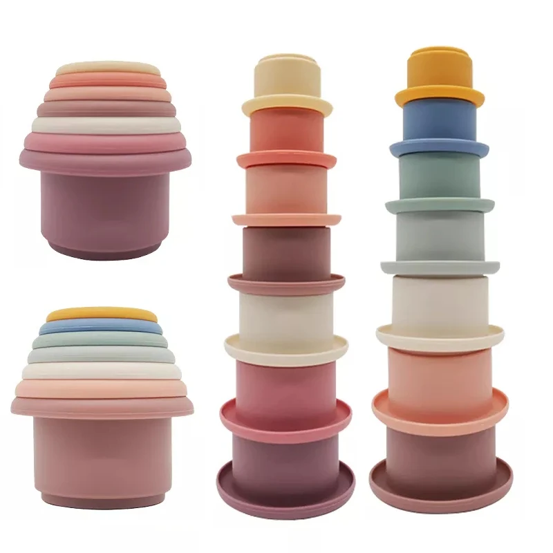 Baby Silicone Stacking Cups Montessori Building Block Bpa Free Hourglass Toys - £10.34 GBP+