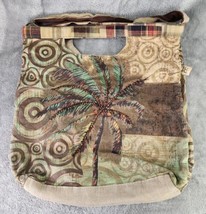 Paul Brent Purse Brown Canvas Beaded Palm Tree Boho Hippie Crossbody Tot... - £31.06 GBP