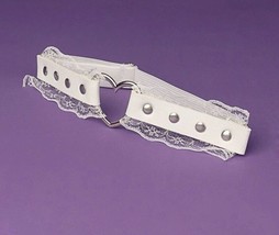White Leather and Lace Garter with Silver Studs and Heart Charm - $9.73