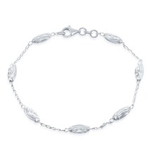Sterling Silver Diamond Moon Cut Oval Bead Anklet - £43.58 GBP