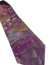 Johnny Carson Tie Necktie Cars Diner Sign 1950s Style Iridescent Shiny V... - £22.30 GBP