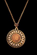 Antique 1904 Indian Head Penny necklace - Rhinestone pendant - 24&quot; chain - Coin  - £90.07 GBP