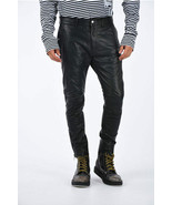 Men&#39;s Lambskin Leather Pants Black Biker Genuine Leather Straight Jeans - $168.30+