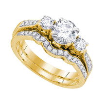 14kt Yellow Gold Round Diamond 3-Stone Bridal Wedding Ring Band Set 1-1/6 Ctw - £2,739.34 GBP
