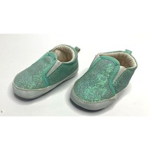 Carters Baby Girls Infant 0 3 months Green Sparkle Bling slip on Sneaker crib Sh - $7.61