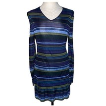 Laundry by Shelli Segal striped bodycon V-neck long sleeved dress blue green M - $31.95