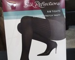 Hanes Silk Reflections Control Top Black Rib Tights - Size AB - $10.68