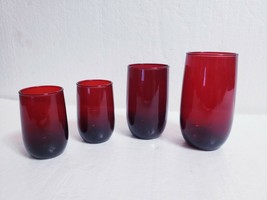 4 Pc Lot Anchor Hocking Royal Ruby ROLY POLY Tumblers 1 Iced Tea, 1-9oz, 2 Juice - £18.99 GBP