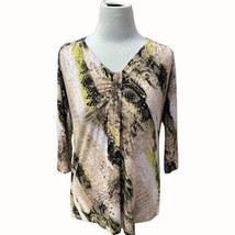 Dana Buchman Womens Quarter Sleeve Beige Vneck Snake Print Tunic Top Size Medium - $23.46