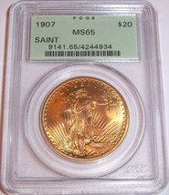 1907 $20 Philadelphia GEM St Gaudens Double Eagle PCGS MS65 Old Green Holder OGH - £6,235.74 GBP