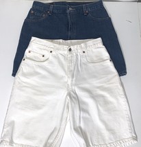 Levis Women Size 10 Misses 560 Vtg Lot of 2 White &amp; Blue Denim Shorts Made USA - £23.06 GBP