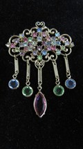 &quot;&quot;Multi Colored Rhinestones With Hanging Stones&quot;&quot; - Vintage Brooch - £7.10 GBP