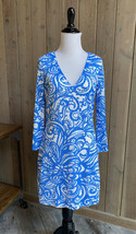 Lilly Pulitzer S Dress V-Neck Paisley Print Resort Crochet Tunic Blue Small - £59.77 GBP