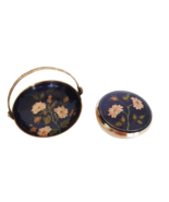 Beautiful vintage brass &amp; enamel floral dresser jar and trinket dish set - €30,24 EUR
