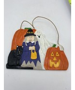 VTG Halloween Plaque Pottery Witch Ghost Black Cat Jack O Lantern 1997 - $19.99