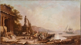 Ship Leaving the Bay at Sunrise French Seascape 18th century Rococo Oil Painting - £23,900.74 GBP