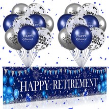 Happy Retirement Decorations Large Navy Blue Silver Happy Retirement Banner Yard - £18.21 GBP