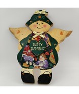 Vintage 13&quot;H Handmade Wooden Art Angel Happy Harvest Decor - Made In Mexico - $11.14