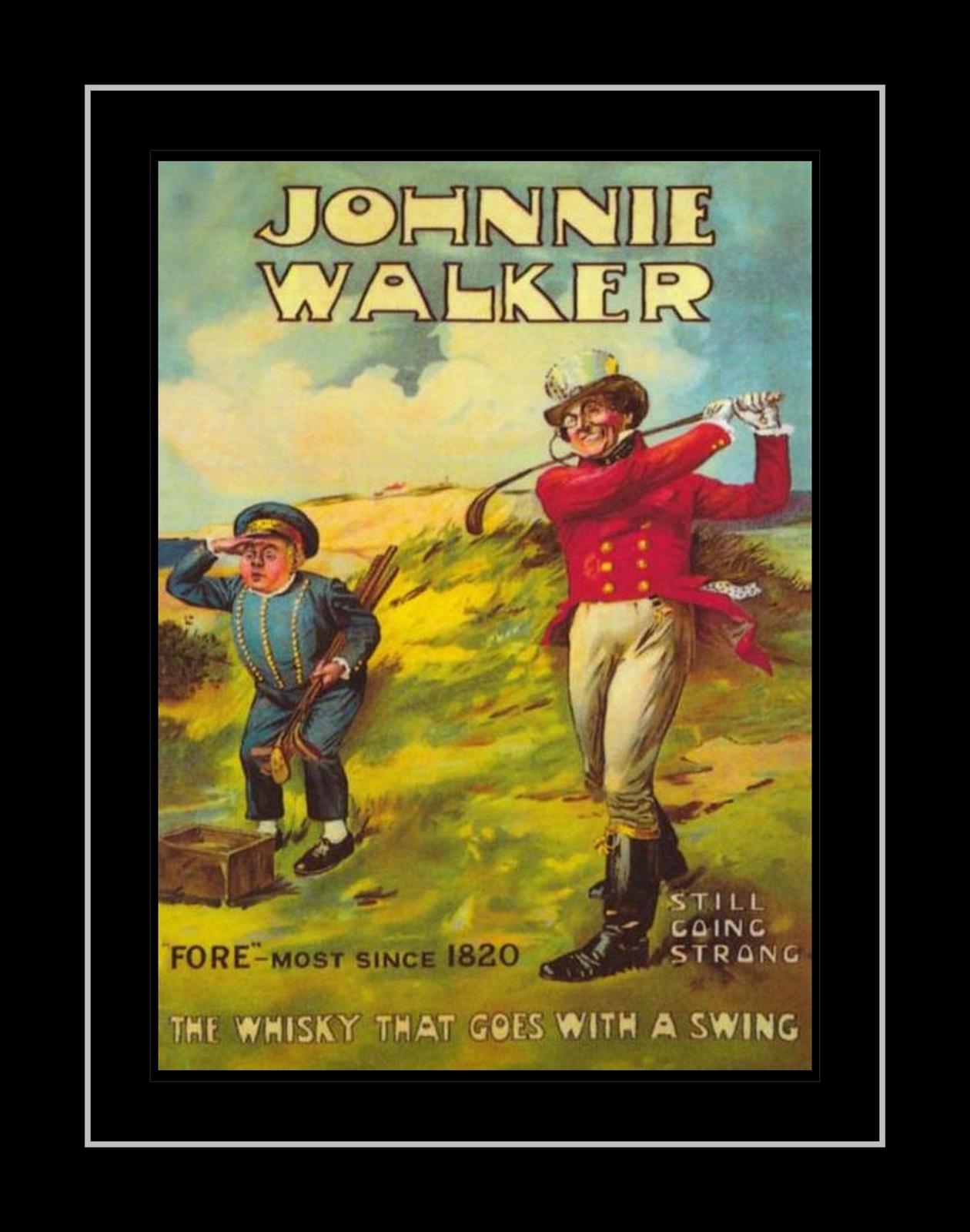 Vintage Johnnie Walker Golf Poster Print Scotch Wall Art Gift for Golfers - $22.99+